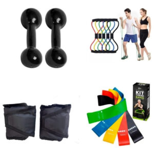 Par Halter 1 Kg+ Caneleira 1 Kg+ Kit 5 Theraband+ Elástico Cor Preto