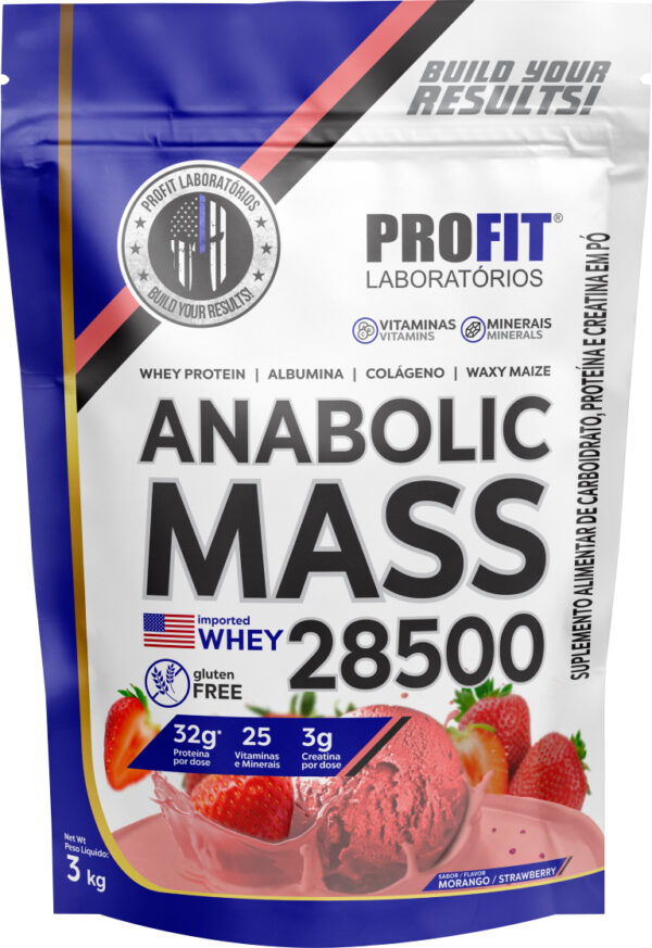 Hipercalórico Anabolic Mass 28500 3kg Profit Labs Sabor Morango